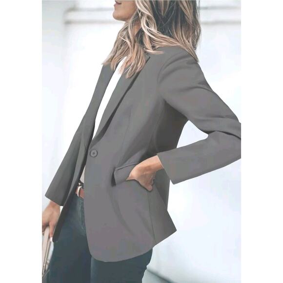 Cicy Bell Blazer Sz M Gray Business Casual One Button Pockets Classic Career New - Picture 6 of 16